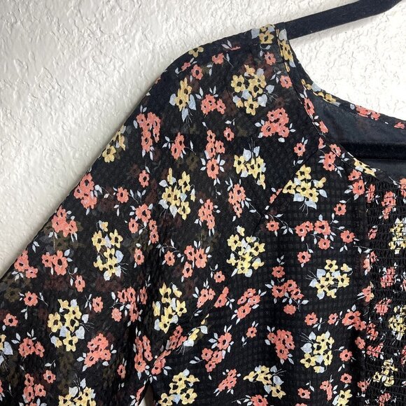 FREE People‎ Women's Black Floral Babydoll Boho Mini Dress Size Small - Picture 6 of 11